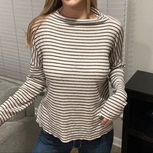 LUCKY BRAND Slouchy Oversized Navy Stripe Cream Mock Turtleneck Large